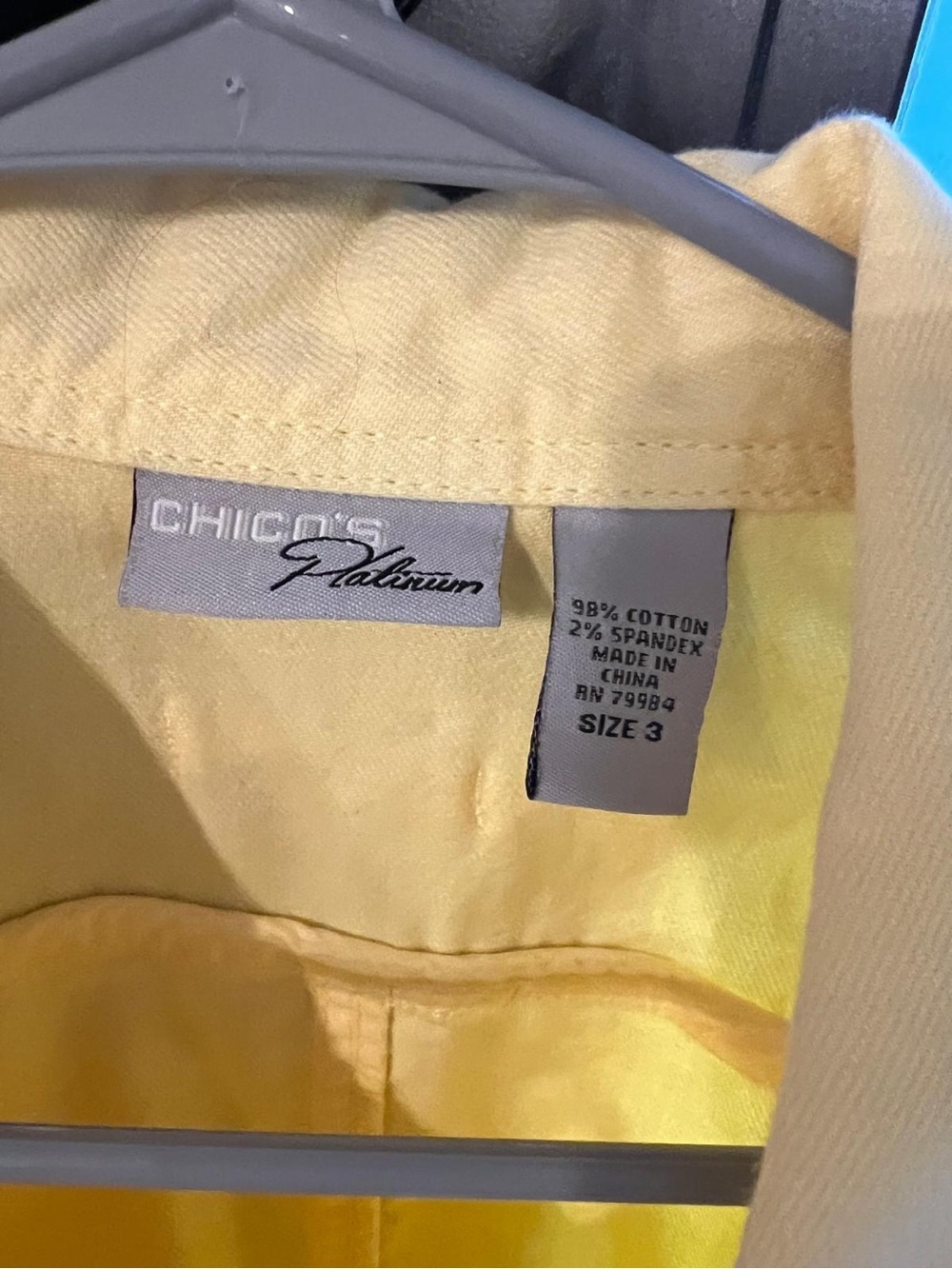 Chico's Platinum Yellow Jacket- Size 3